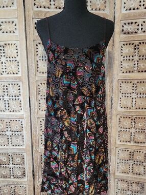 Black Velvet Slip Dress with Multicolor Velvet Burnout Pattern